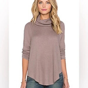 Free People tan Long Sleeve waffle knit Thermal long sleeve top